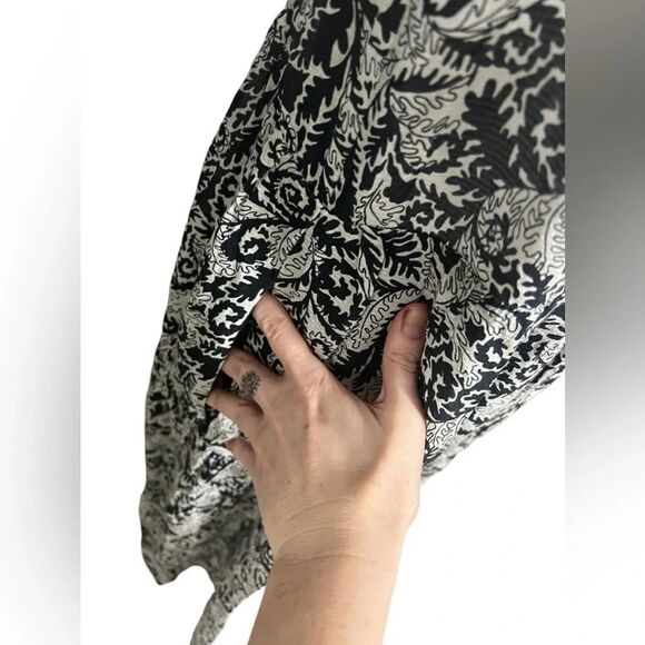 Maeve Anthropologie Tiered Maxi Dress s p Black White Floral abstract oversized - Picture 3 of 13